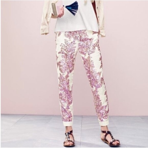 NWT J.Crew Seaside Iridescent Sequin Ivory Linen Cotton Jogger Pants - Picture 2 of 11